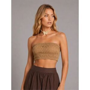 NWT MIKOH Siwa Top Sea Branch Smocked Linen Bandeau Top Size 1 S (A)